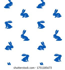Simple seamless trendy animal pattern with silhouette of bunny. Cartoon vector illustration.