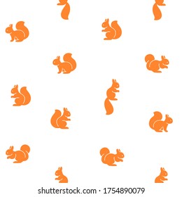 Simple seamless trendy animal pattern with silhouette of squirrel. Cartoon vector illustration.