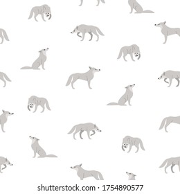Simple seamless trendy animal pattern with wolf  in different poses. Cartoon vector print.
