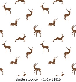 Einfache, nahtlose, trendige Tiermuster mit Silhouette von Antilope. Cartoon, Vektorgrafik.