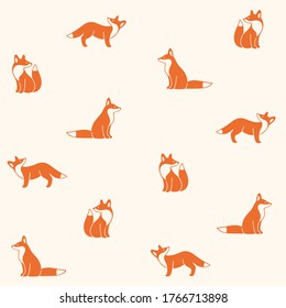 Simple seamless trendy animal pattern with silhouette of fox. Cartoon vector illustration.