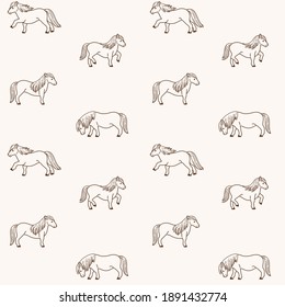Sencillo patrón animal de moda y sin costura con silueta de pony. Ilustración vectorial de dibujos animados.