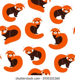 Simple seamless trendy animal pattern with red panda. Cartoon vector illustration.