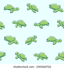 Simple seamless trendy animal pattern with turtle. Cartoon vector illustration.