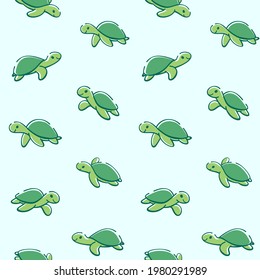 Simple seamless trendy animal pattern with turtle. Cartoon vector illustration.
