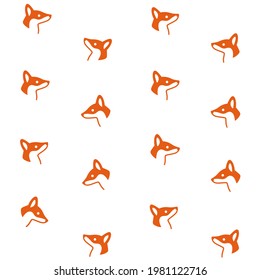 Simple seamless trendy animal pattern with fox head. Outline vector illustration.