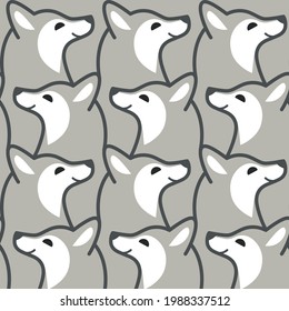 Simple seamless trendy animal pattern with wolf head. Cartoon vector print.