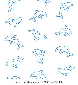 Simple seamless trendy animal pattern with dolphin. Cartoon vector illustration.