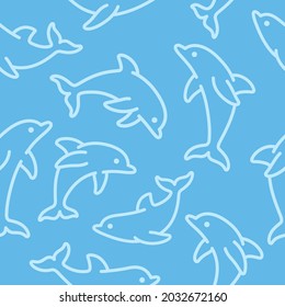 Simple seamless trendy animal pattern with dolphin. Cartoon contour vector illustration.