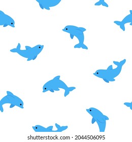 Simple seamless trendy animal pattern with dolphin. Cartoon vector illustration.