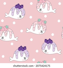 Simple seamless trendy animal pattern with whale. Cartoon contour vector illustration.
