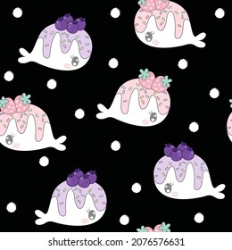 Simple seamless trendy animal pattern with whale. Cartoon contour vector illustration.