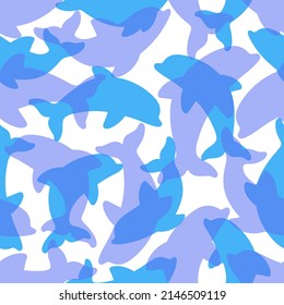 Simple seamless trendy animal pattern with dolphin. Cartoon vector illustration.