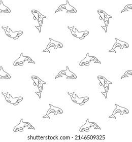 Simple seamless trendy animal pattern with orca. Cartoon vector illustration.