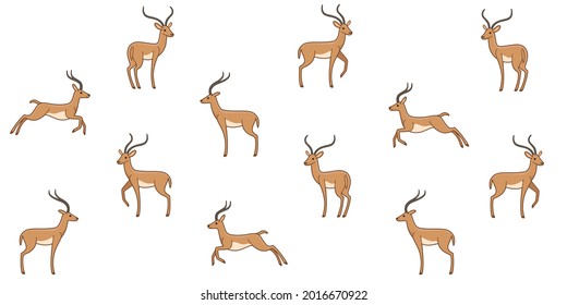 Simple seamless trendy pattern with antelope. Contour design vector print.