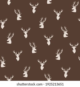 Simple seamless trendy pattern with head of reindeer. Contour design vector print.