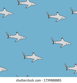 Simple seamless trendy  pattern with reef shark. Flat design print on white background.