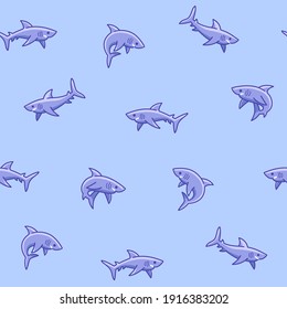 Simple seamless trendy pattern with shark. Contour design animal print.