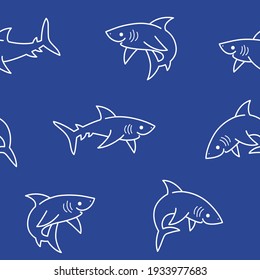 Simple seamless trendy  pattern with shark. Vector contour design print.