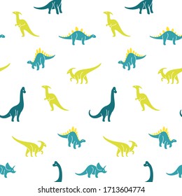 Simple seamless trendy pattern with style cartoon dinosaur. Cartoon vector illustration.