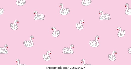 Simple seamless trendy pattern with swan. Contour vector illustration.