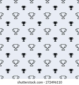 Simple seamless trophy icon and outline vector pattern. Main icon elements only, no ornament. Suitable for web and printing