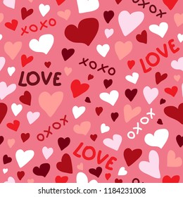Simple seamless vector doodle love pattern. Love, kisses and hugs. 14 february template illustration.