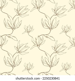 Simple. Seamless vector floral pattern. Tropical nature wrapping paper or textile design.Abstract boho plants seamless pattern neutral design. Flowers sketch.