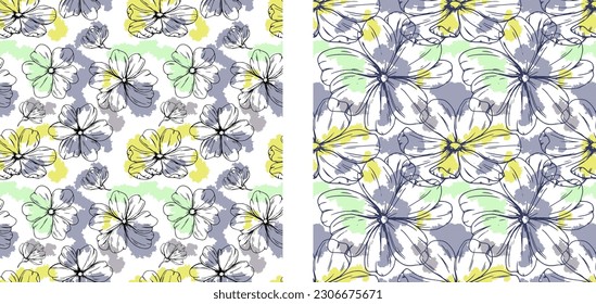 Simple. Seamless vector floral pattern. Tropical nature wrapping paper or textile design.Abstract boho plants seamless pattern neutral design. Flowers sketch.