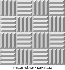 Simple seamless vector geometric texture with a 3d effect in a grayscale. Endless minimalist stylish abstract repetitive pattern