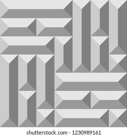 Simple seamless vector geometric texture with a 3d effect in a grayscale. Endless minimalist stylish abstract repetitive pattern