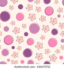 Simple seamless vector pattern with circles and flowers.