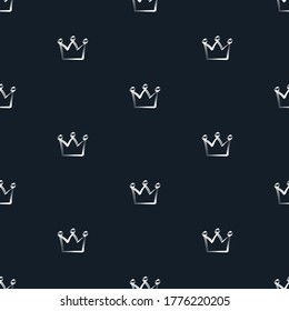 Simple seamless vector pattern with crown on blue background.