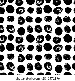 Simple seamless vector pattern of dots, strokes, spots, strokes. Hand drawn illustration, dry brush. Scandinavian style, wallpaper, fabric, textile design, wrapping paper