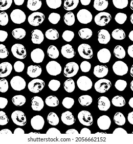 Simple seamless vector pattern of dots, strokes, spots, strokes. Trendy seamless pattern with ink brush strokes