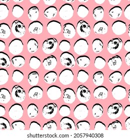 Simple seamless vector pattern of dots, strokes, spots, strokes. Hand drawn illustration, dry brush. Scandinavian style, wallpaper, fabric, textile design, wrapping paper