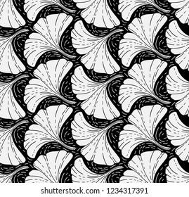 Simple and seamless vector pattern with ginkgo in black and white colors