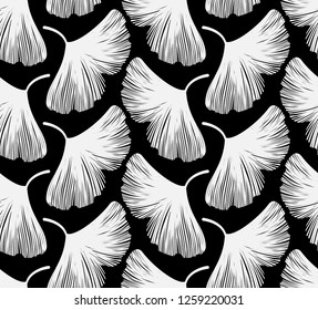 Simple and seamless vector pattern with ginkgo in black and white colors