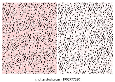 Simple Seamless Vector Pattern with Hand Drawn Spots Isolated on a Pastel Pink and White Background. Doodle Print ideal for Fabric, Wrapping Paper. Wold Animal Skin Print. Leopard Fur Design.