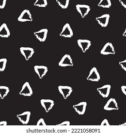 Simple Seamless Vector Pattern with Hand Drawn Irregular Triangles on a Black Background. Freehand Geometric Print Ideal for Fabric, Textile, Wrapping Paper. Doodle Triangles Design.