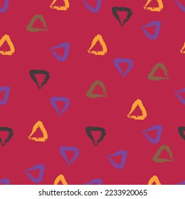 Simple Seamless Vector Pattern with Hand Drawn Irregular Triangles on a Viva magenta Background. Freehand Geometric Print Ideal for Fabric, Textile, Wrapping Paper. Doodle Triangles Design.