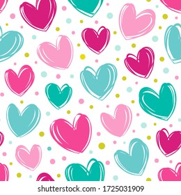 Simple seamless vector pattern with hearts and dots.