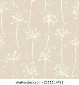 
A simple seamless vector pattern with plant motifs of dry inflorescences drawn with a brush in light beige tones.