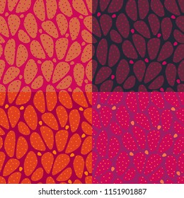 Simple and seamless vector pattern with prickly pear. Set of 4 style