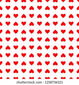 Simple seamless vector pattern with red hearts. For Valentine's Day February 14 - Valentines heart. Seamless pattern for decoration postcards, congratulations, declarations of love