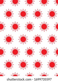 Simple Seamless Vector Pattern with Red Coronavirus Icon Isolated on a White Background.