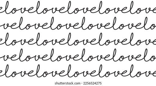 Simple Seamless Vector Pattern for Valentine's Day. Black Hand Drawn "Love" Isolated on a White Background. Pastel Color Romantic Repeatable Print ideal for Fabric, Wrapping Paper, Banner.