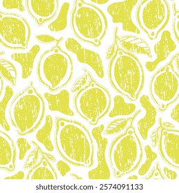 
Simple seamless vector pattern of yellow lemons and spots on a white background.