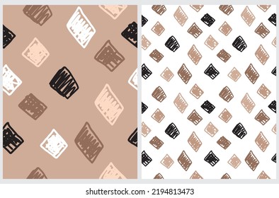 Simple Seamless Vector Patterns with Hand Drawn Irregular Diamonds on a White and Light Orange Background. Freehand Geometric Print Ideal for Fabric, Textile, Wrapping Paper. Doodle Caro Design.