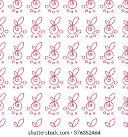 Simple seamless wallpaper with a pattern of red berries in a linear style. Good for wallpaper, packaging, invitations, background, scrap-booking. Vector. 